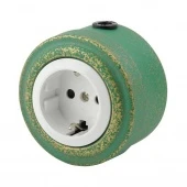Ретро розетка с заземлением белая/зеленая патина, М1-22-28 Vintage