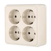 Дизайнерская розетка четырехместная с заземлением и шторками, бежевый, 813801 LK Studio, серия LKStandard