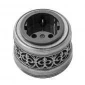 Ретро розетка с заземлением и шторками, черный/ состаренное серебро OP12DN.BL Salvador