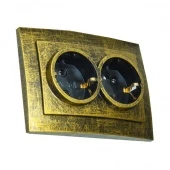 Розетка с заземляющим контактом 2 местная Лофт Винтаж, бронза, RE-SLVR2Brz Р-Электро