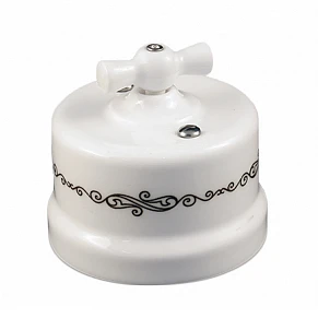 Ретро выключатель белый с черным узором B1-202-01 D4/1 BIRONI двухклавишный Ретро выключатель белый с черным узором B1-202-01 D4/1 BIRONI двухклавишный