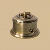 Ретро выключатель серия ДИП-200 с рамкой светлая латунь (трубка D12) D113-5-12 Romatti двухклавишный