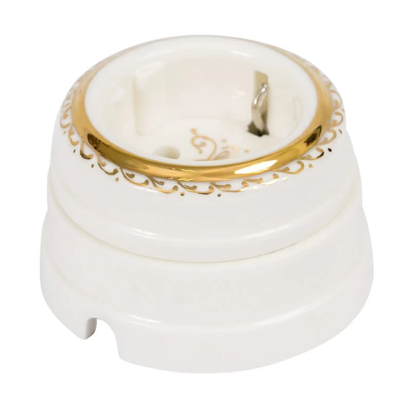 Ретро розетка Императорская с заземлением, белый с золотой росписью, GE70301-01EL ТМ МезонинЪ Ретро розетка Императорская с заземлением, белый с золотой росписью, GE70301-01EL ТМ МезонинЪ