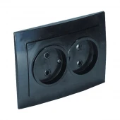 Розетка без заземляющего контакта 2 местная Лофт Винтаж, черный, RE-SLVR2bzBl Р-Электро