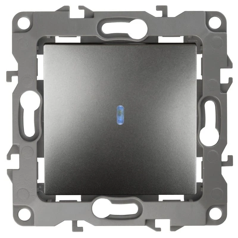 Дизайнерский выключатель с подсветкой, графит, Б0019280 Эра, одноклавишный, серия 12 Дизайнерский выключатель с подсветкой, графит, Б0019280 Эра, одноклавишный, серия 12