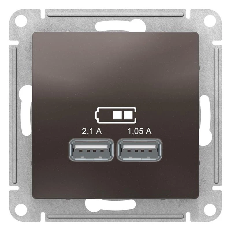Дизайнерская розетка USB разъем A+A двойная, мокко, ATN000633 Schneider Electric, серия Atlas Design