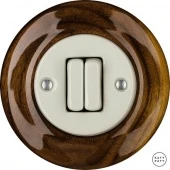 Ретро выключатель проходной грецкий орех глянцевый LINUG2Sl6/6 Katy Paty двухклавишный