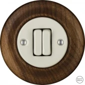 Ретро выключатель грецкий орех матовый LINUM2Sl5 Katy Paty двухклавишный