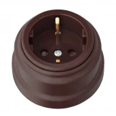 Ретро розетка с заземляющим контактом и шторками, РА16-0206 шоколад Bylectrica