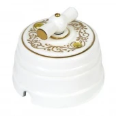 Ретро выключатель Императорская, белый с золотой росписью, GE70401-01EL ТМ МезонинЪ двухклавишный