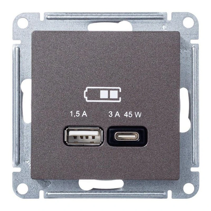 Дизайнерская розетка USB разъем A+C двойная, мокко, ATN000629 Schneider Electric, серия Atlas Design