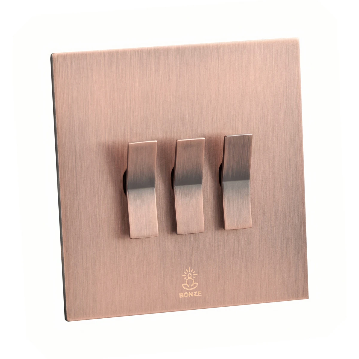 Дизайнерский выключатель Aura Медь браш, BAC3KBE Bonze трехклавишный Дизайнерский выключатель Aura Медь браш, BAC3KBE Bonze трехклавишный