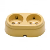 Ретро розетка 2 местная с заземлением "Арбат" песочный, Interior Electric