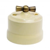 Ретро выключатель Verona слоновая кость, KVBSw2-К02 Edisel двухклавишный с бронзовой ручкой