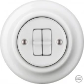 Ретро выключатель проходной белый глянцевый ALG2T6/6 Katy Paty двухклавишный