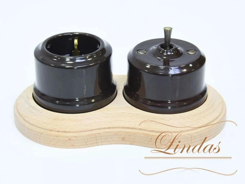 Ретро выключатель коричневый, ручка бронза, 34412-B Lindas одноклавишный Ретро выключатель коричневый, ручка бронза, 34412-B Lindas одноклавишный