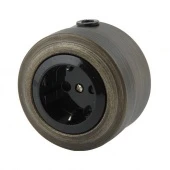 Ретро розетка с заземлением черная/состаренное серебро, М1-23-29 Vintage