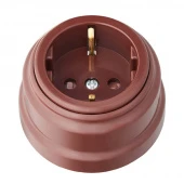 Ретро розетка с заземляющим контактом и шторками, РА16-0206 коричневый Bylectrica
