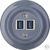 Ретро розетка USB пепельно-серый глянцевый LIGsUSBb Katy Paty