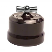 Ретро выключатель Verona коричневый, KVChSw2-K03 Edisel одноклавишный проходной с серебристой ручкой