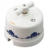 Ретро выключатель одноклавишный, проходной, декор синий №1 R-SW-103 Retrika