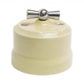 Ретро выключатель Verona слоновая кость, KVChSw2-K02 Edisel двухклавишный с серебристой ручкой