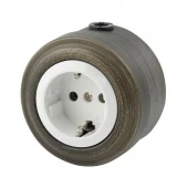 Ретро розетка с заземлением белая/состаренное серебро, М1-22-29 Vintage