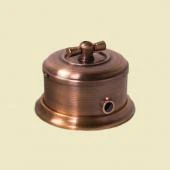 Ретро выключатель серия ДИП-200 с рамкой светлая медь (трубка D12) D133-5-12 Romatti двухклавишный