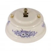 Ретро выключатель, синие цветы, проходной, тумблер бронза, ВРПВБ ЛЕАНЗА одноклавишный