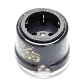 Ретро розетка электрическая с заземлением и шторками, черный с золотой росписью, OP12BL.GD Salvador