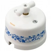 Ретро выключатель двухклавишный, декор синий №2 R-SW-204 Retrika