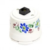 Ретро розетка интернет, белый с росписью Жостово, OP.INT.WT.RJ Salvador