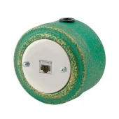Ретро розетка компьютерная RJ45, Cat.5E, белая/ зеленая патина, М1-27-28 Vintage