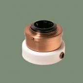 Ретро розетка с заземлением и шторками, серия Лонжин светлая медь, рамка: белая, механизм: черный L231-7 Romatti