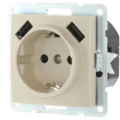 Дизайнерская розетка с заземлением + 2хUSB разъем, бежевый, 868001-1 LK Studio, серия LK60