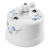 Ретро выключатель белый с голубым орнаментом B1-201-01 D8/4 BIRONI одноклавишный проходной