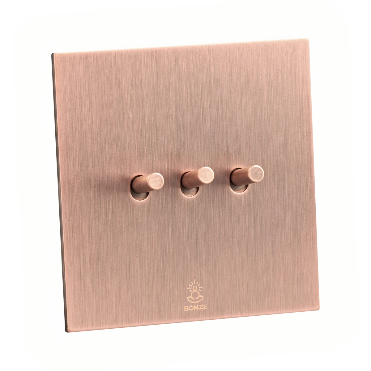 Дизайнерский выключатель Aura Медь браш, BAC3KTC Bonze трехклавишный Дизайнерский выключатель Aura Медь браш, BAC3KTC Bonze трехклавишный