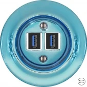 Ретро розетка USB голубой металлик PECAGsUSBb Katy Paty