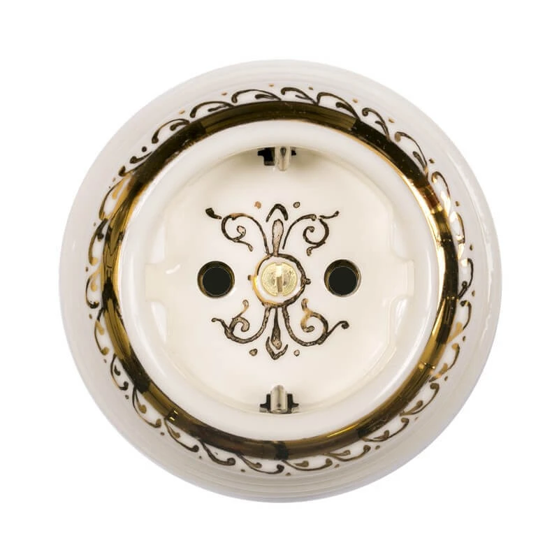 Ретро розетка Императорская с заземлением, белый с золотой росписью, GE70301-01EL ТМ МезонинЪ Ретро розетка Императорская с заземлением, белый с золотой росписью, GE70301-01EL ТМ МезонинЪ