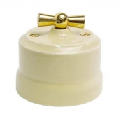 Ретро выключатель Verona слоновая кость, KVGSw2-K02 Edisel двухклавишный с золотой ручкой