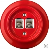 Розетка интернет Cat.6а экранир.10G двойная, ярко-красный глянцевый NIROGsCat6a Katy Paty