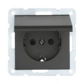 Дизайнерская розетка с заземлением, шторками и с крышкой, черный бархат, 843408-1 LK Studio, серия LK80