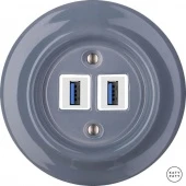 Ретро розетка USB пепельно-серый глянцевый LIGsUSBw Katy Paty