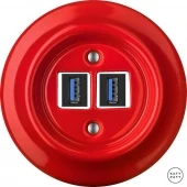 Ретро розетка USB ярко-красный глянцевый NIROGsUSBb Katy Paty
