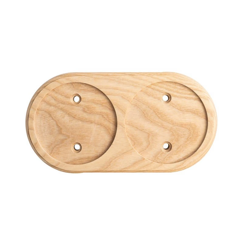 Накладка на бревно 280 мм. 2 местная, под ретро электрику из металла, ясень натуральный, ОМРП2-280 DecoWood Накладка на бревно 280 мм. 2 местная, под ретро электрику из металла, ясень натуральный, ОМРП2-280 DecoWood