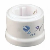 Ретро розетка с заземлением белая с голубым орнаментом B1-101-01-D8/4 BIRONI