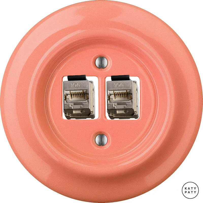 Розетка интернет Cat.6а экранир.10G двойная, лосось глянцевый PNSAGsCat6a Katy Paty Розетка интернет Cat.6а экранир.10G двойная, лосось глянцевый PNSAGsCat6a Katy Paty