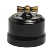 Ретро выключатель Verona черный, KVChSw2-K04 Edisel двухклавишный с бронзовой ручкой