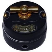 Ретро выключатель, черный, 12543И-80 (Ч) ГусевЪ, одноклавишный проходной