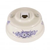 Розетка компьютерная RJ 45 (cat.6), синие цветы, серебристая фурнитура, РК6ВС ЛЕАНЗА